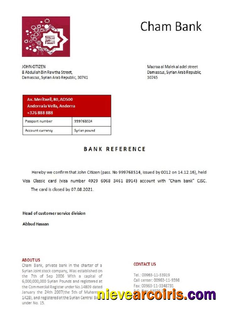 Syria Cham bank closure reference
